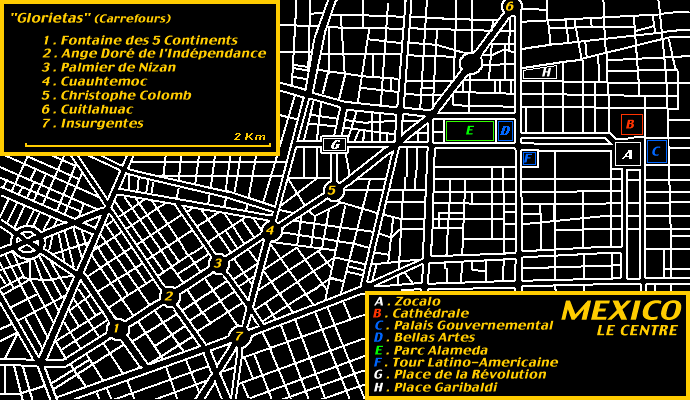 Plan du centre de Mexico et des principaux monuments...